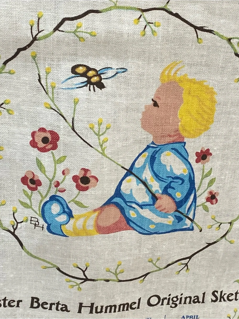 Sister Berta Hummel 1975 Vintage-Style Wall Hanging in Cream and Blue Farmhouse
